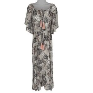 Label of Love S Beige Pink Floral Tassel Maxi Dress Boho Rayon Resort Wear‎